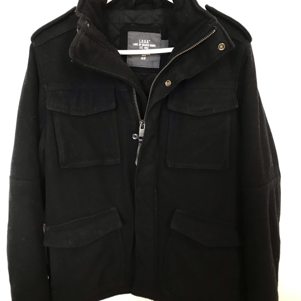 H&M Black Wool Pea Coat / Over Coat